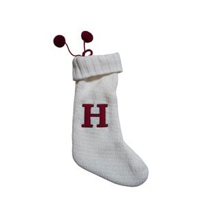 Heavy Duty Knitted Monogram Christmas Stocking Letter H White 18"